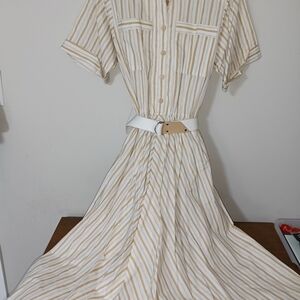 Chic Striped Midi Dress with Belt